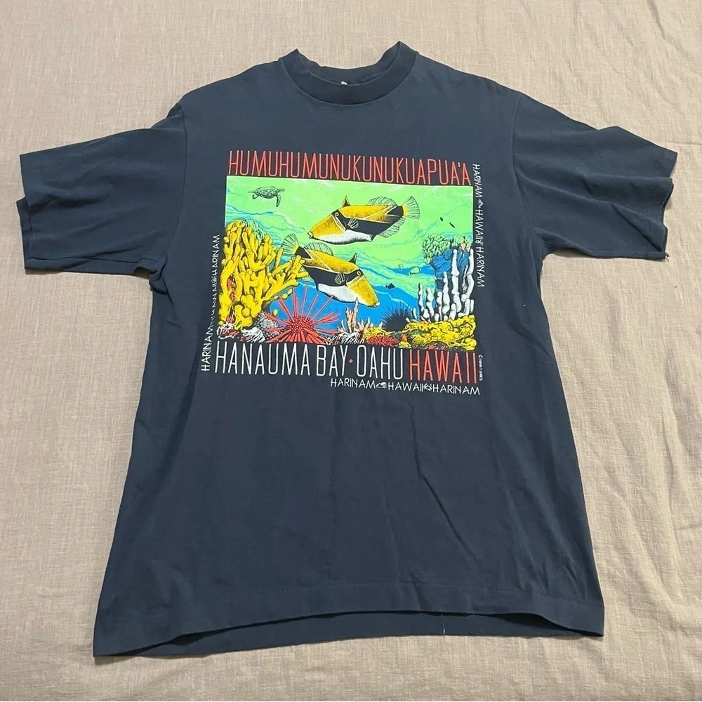 1992 Single Stitch Oahu Hawaii National Fish Vintage Shirt Size Large Made n USA